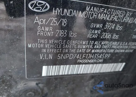 2018 Hyundai Elantra Se from USA, damaged, VIN 5NPD74LF1JH354599